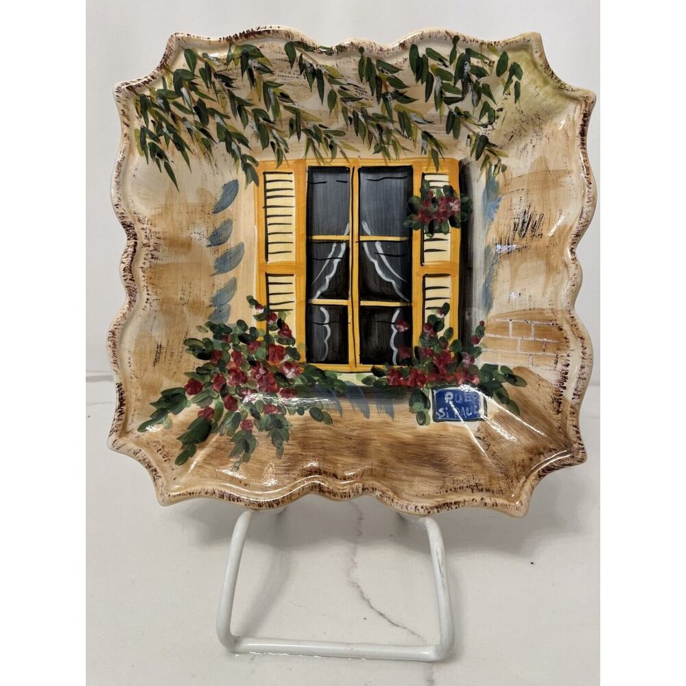 Serving Plate Rue de Paris Hand-painted  Ceramic 8.5" Sq Retired Tabletops